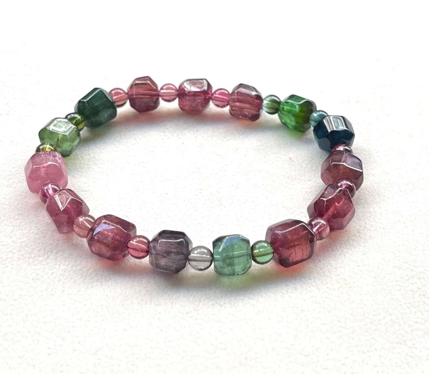 Candy Tourmaline freeform Cube bracelet 糖果碧璽不定形方粒手鏈8mm