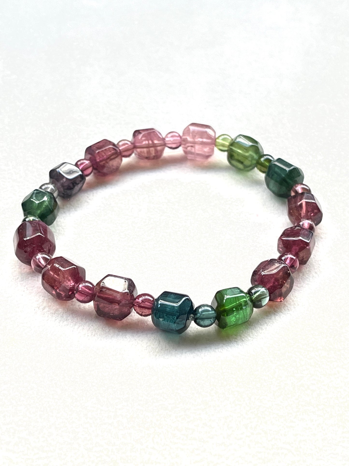 Candy Tourmaline freeform Cube bracelet 糖果碧璽不定形方粒手鏈8mm