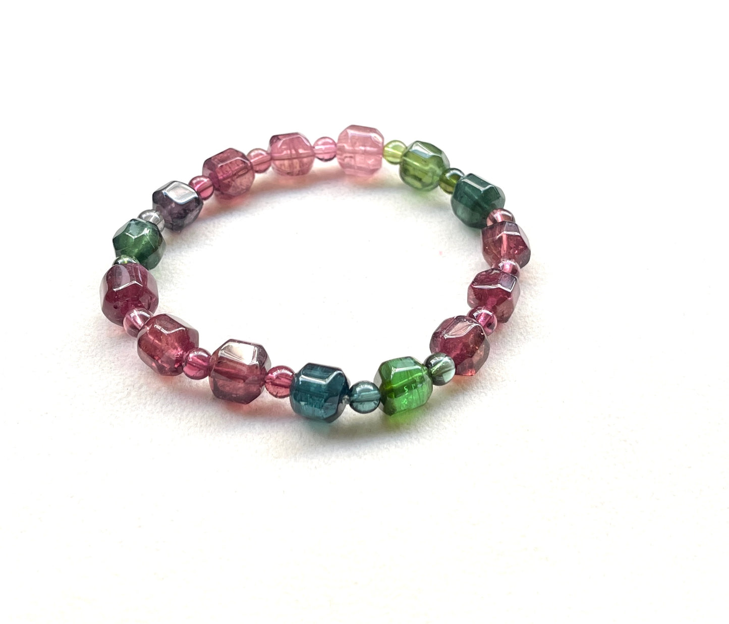 Candy Tourmaline freeform Cube bracelet 糖果碧璽不定形方粒手鏈8mm