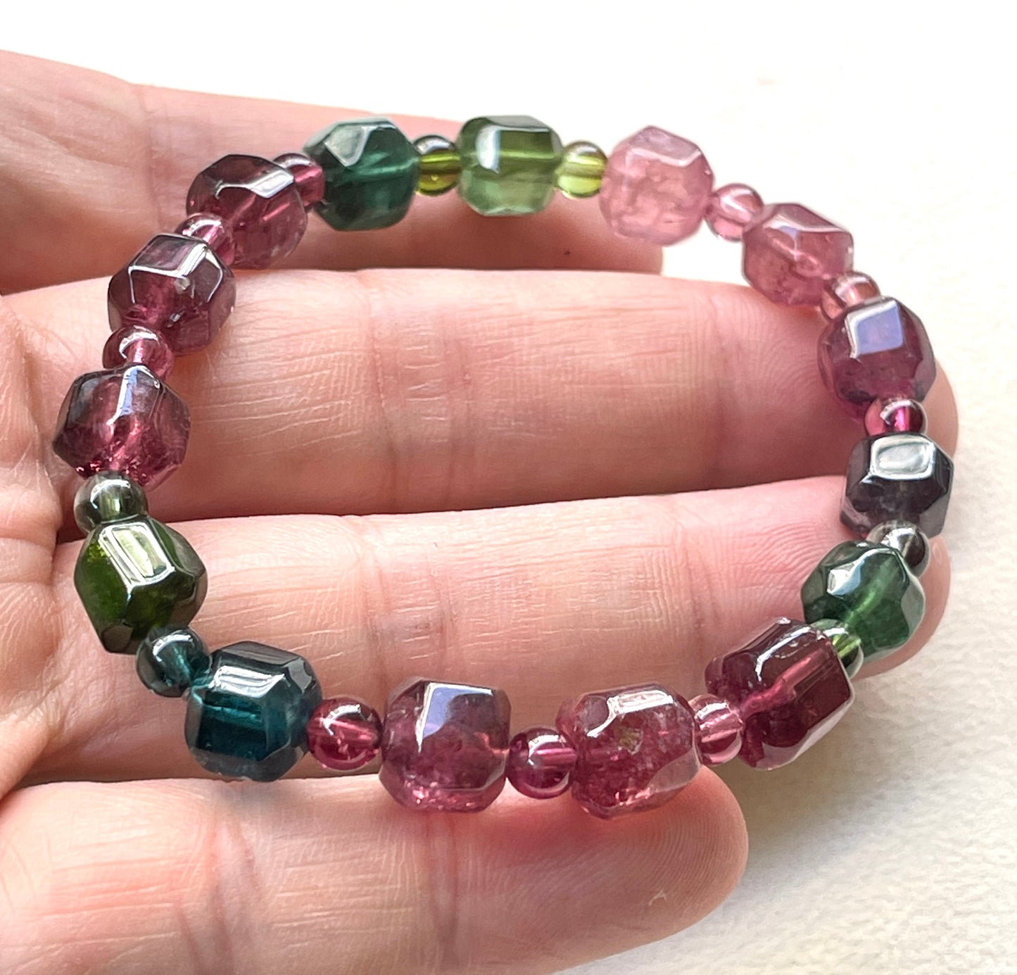 Candy Tourmaline freeform Cube bracelet 糖果碧璽不定形方粒手鏈8mm