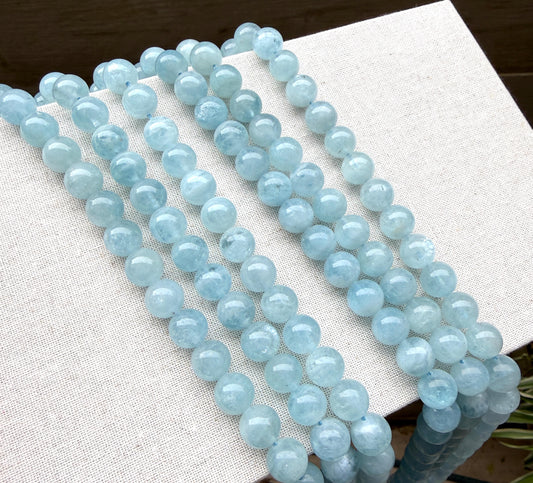 Aquamarine 10mm Plain Round Beads – Natural Blue Beryl 15.5" Strand
