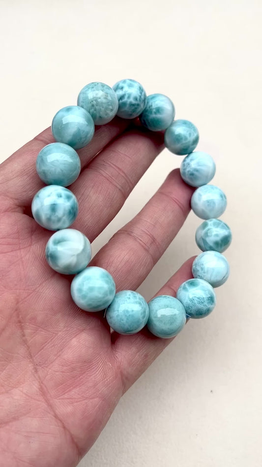 Larimar bracelet 14mm 拉利瑪圓珠手鏈14mm