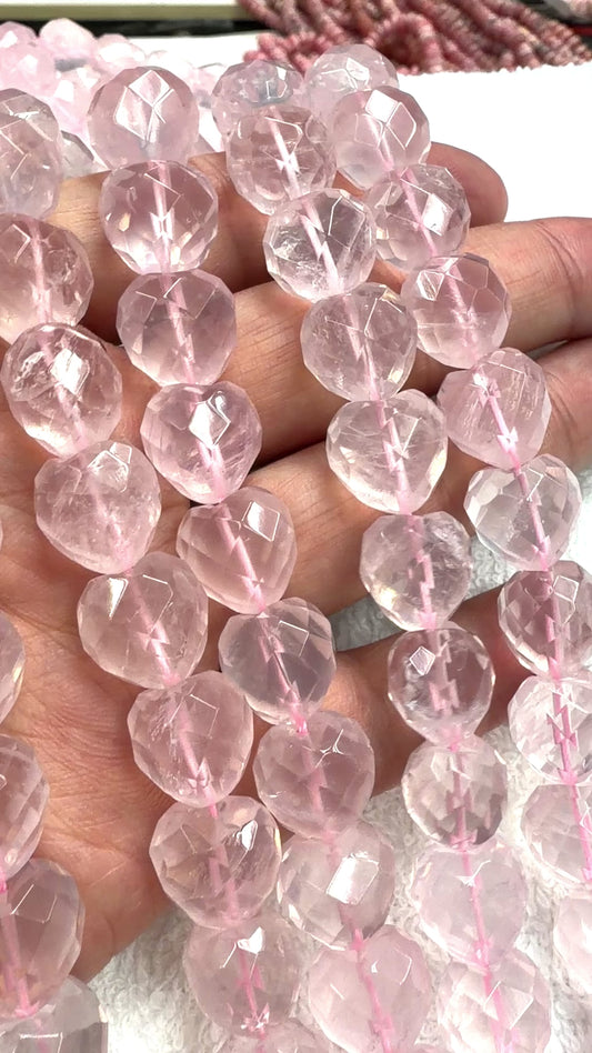 Rose Quartz Puffy Heart 14mm Faceted